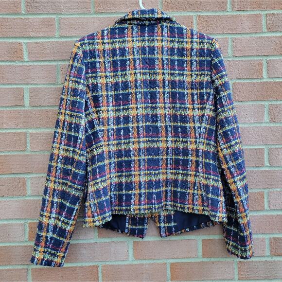 Halogen Plaid Tweed Blazer Jacket size 10 Navy Orange - Picture 5 of 8
